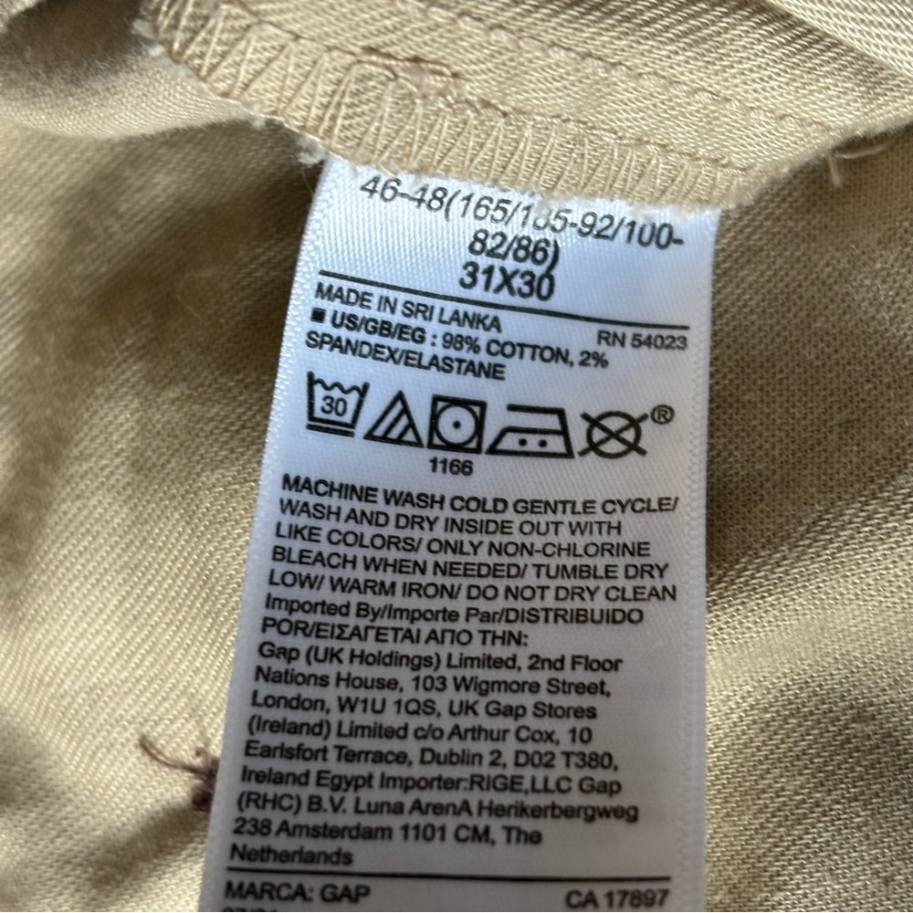Light Khaki Gap Chino Pants Slim 31x30